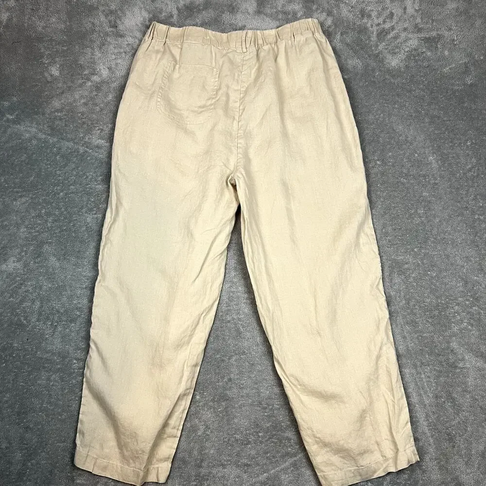 Quince Pants Womens M 100% Linen Career Minimalist Lightweight Stretch Waistband